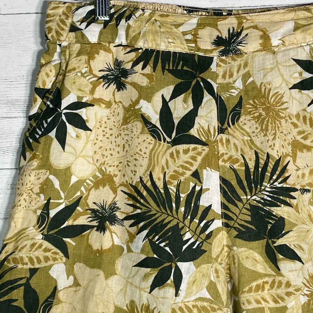 Tahari 100% Linen Cropped Wide Leg Pants Tropical Print Elastic Waist - Picture 2 of 7